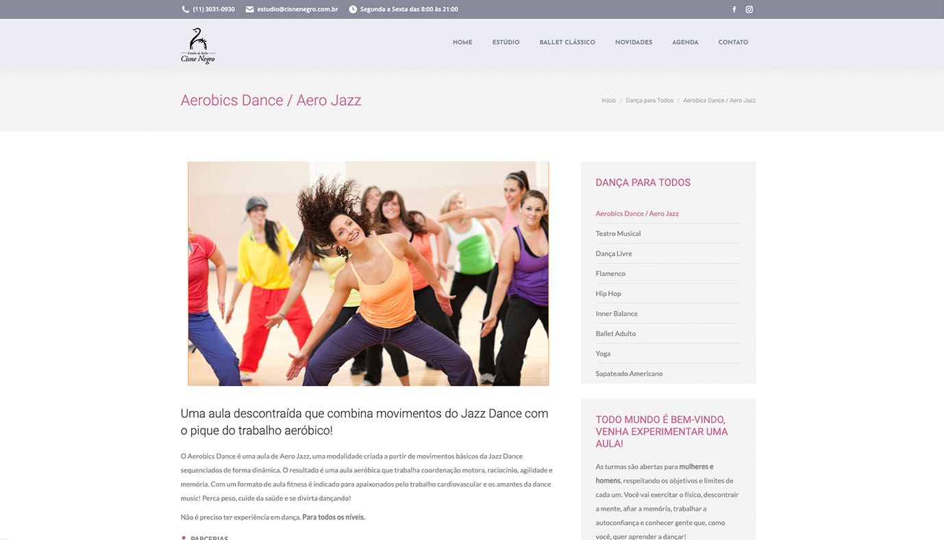 Website WordPress Estúdio de Ballet Cisne Negro- Agência Jhma