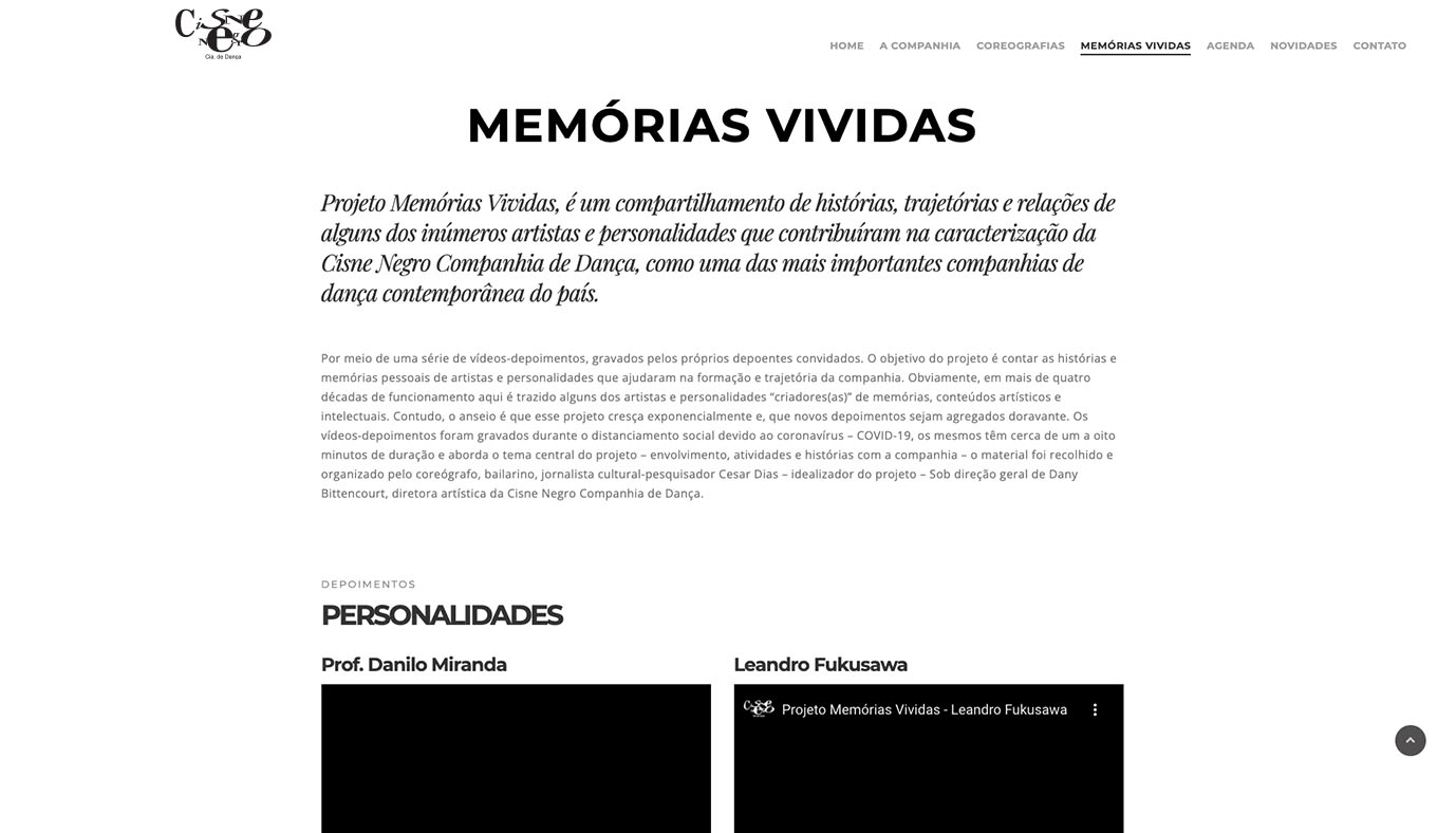 Website WordPress Cisne Negro Cia de Dança - Agência Jhma