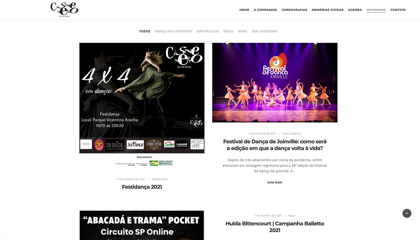 Website WordPress Cisne Negro Cia de Dança - Agência Jhma