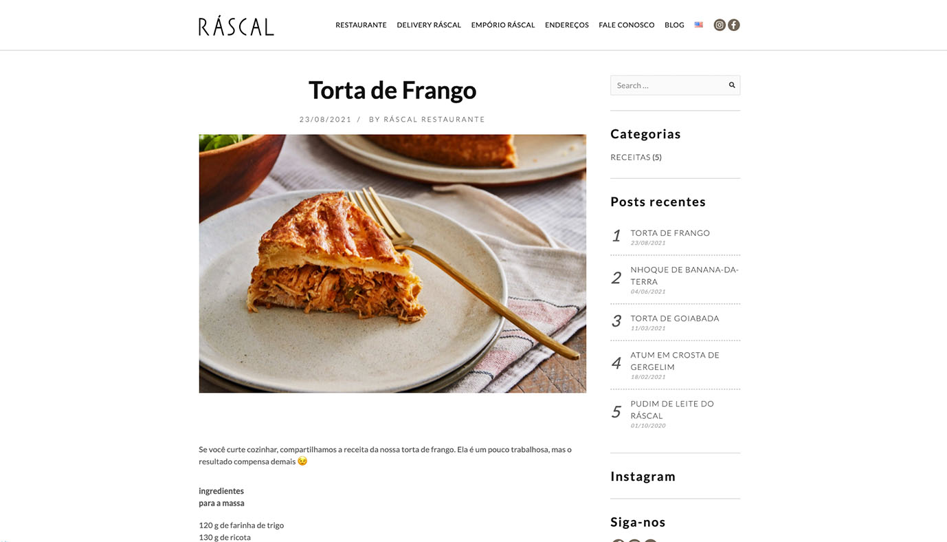 Website WordPress Ráscal Restaurante - Agência Jhma