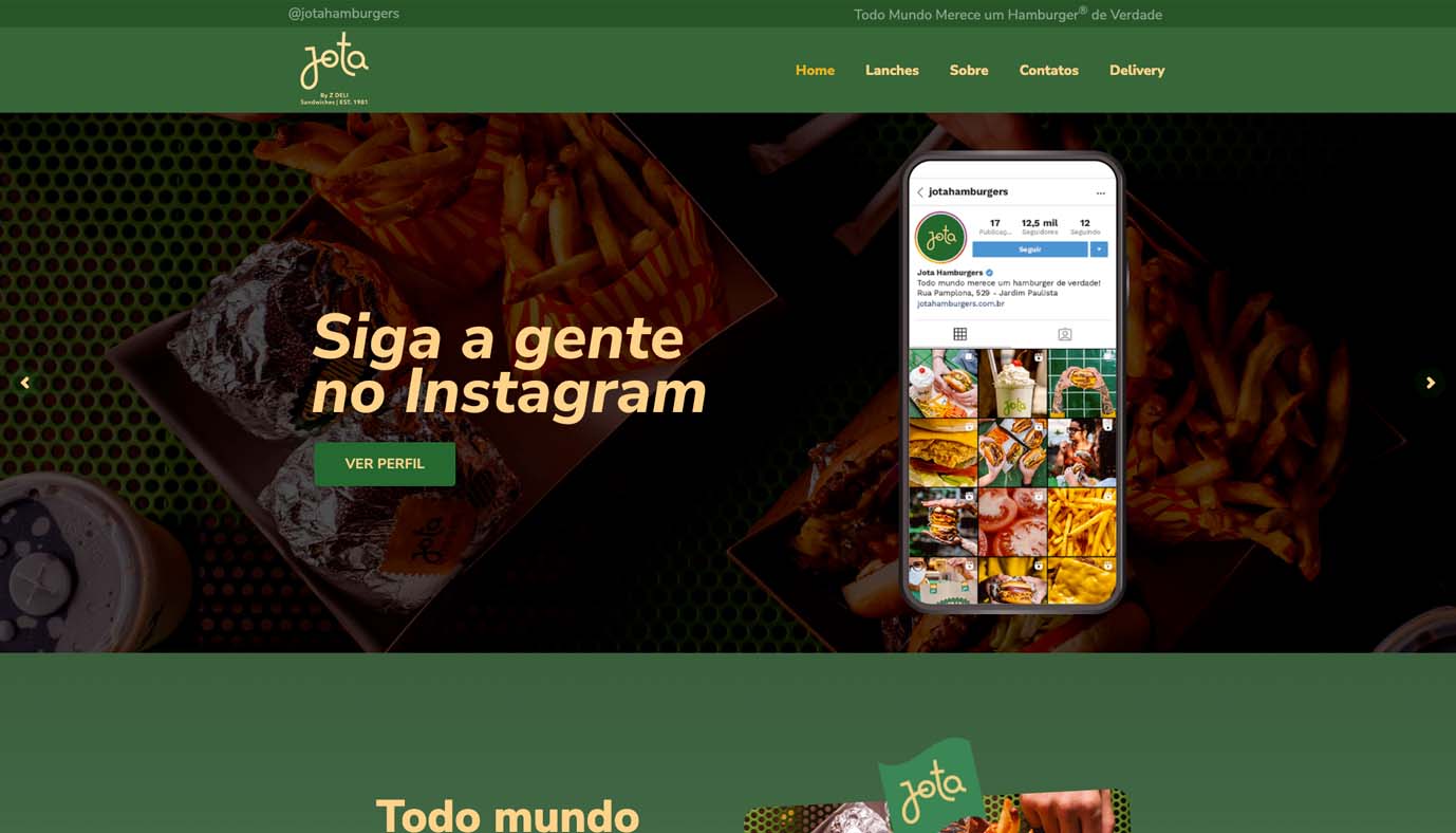 Website WordPress Jota Hamburgers - Agência Jhma